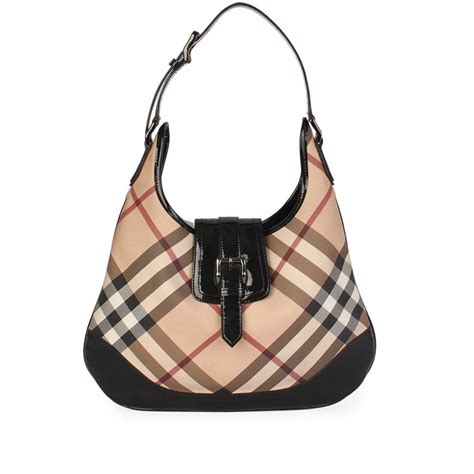 BURBERRY Supernova Check Hobo Black 